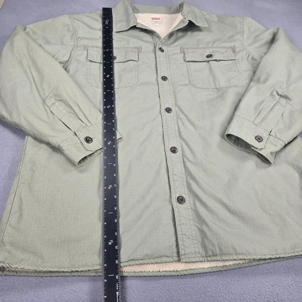 Levi's Jacket Mens 2XL‎ Green Sherpa Lined Military Shirt Button Front Coat